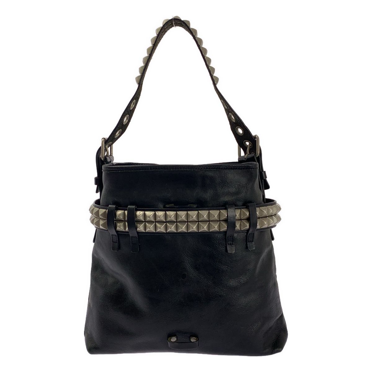 JUNYA WATANABE COMME des GARCONS ジュンヤワタナベ スタッズ ベルト カウレザー ショルダーバッグ ブラック シルバー レディース