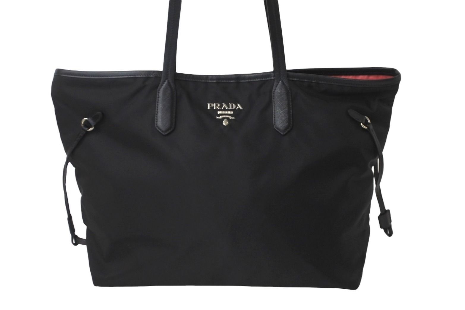 PRADA プラダ トートバッグ 肩掛け BR4001 ナイロン テスート レザー ブラック ピンク シルバー金具 美品 中古 62307