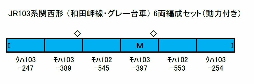 JR103系関西形 （和田岬線 グレー台車） 6両編成セット（動力付き