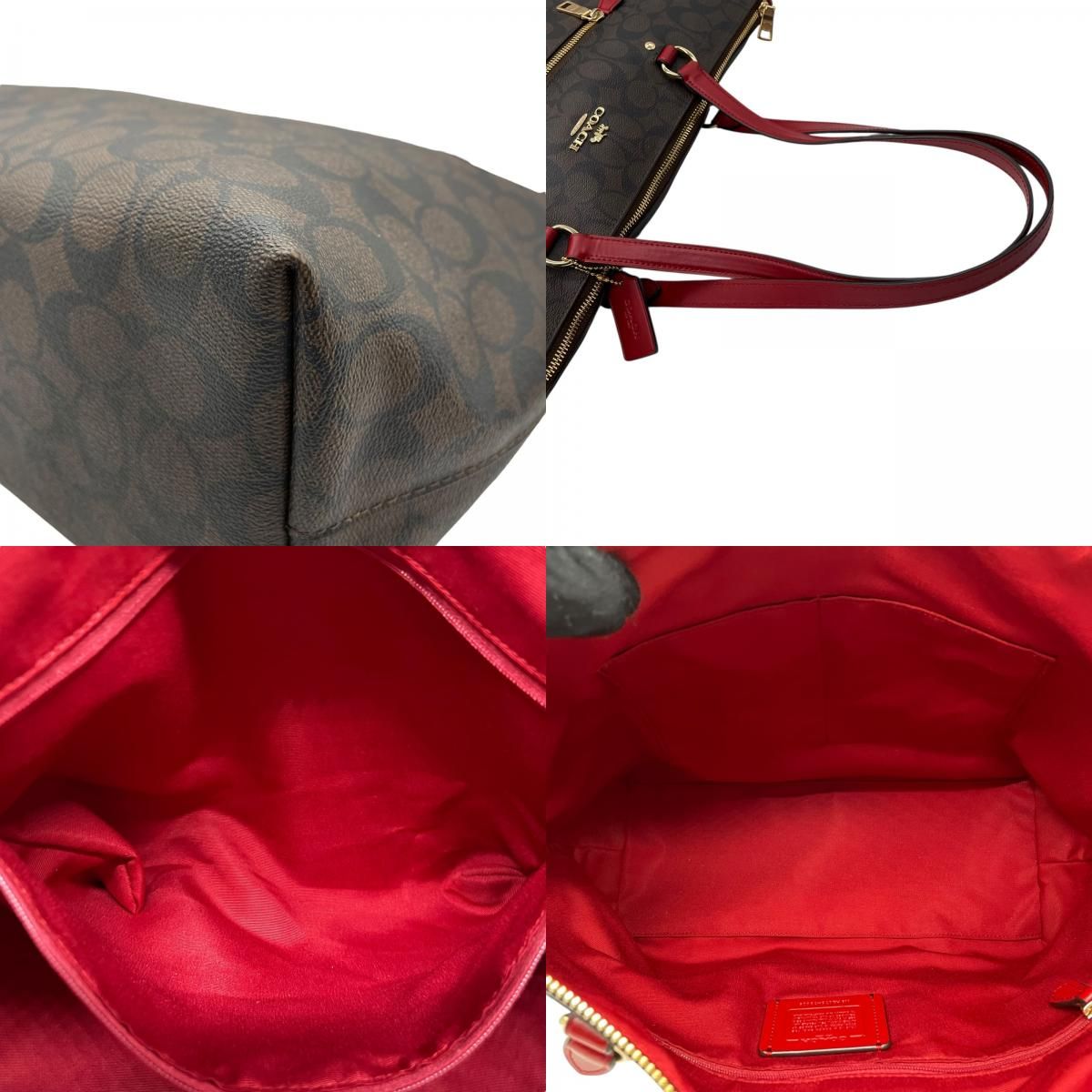 極美品❣️ COACH コーチ　トートバッグ　ショルダー　シグネチャー　PVC 茶 美品】 COACH コーチ トートバッグ PVC シグネチャー レザー 茶