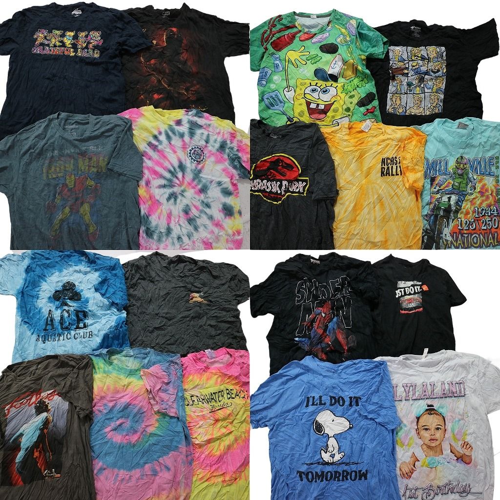 古着卸 まとめ売り カラーmix プリント 半袖Tシャツ 18枚セット (メンズ L ) デッドベア スヌーピー アメコミ スポンジボブ  MS6800