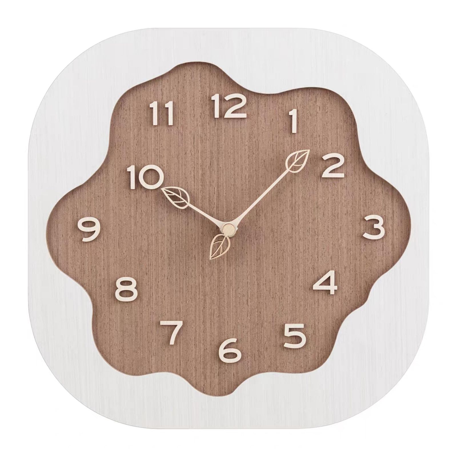 Danmukeji 掛け時計 木 おしゃれ 北欧 静音 時計 壁掛け 丸型 フレームレス かわいい 12インチ 直径30cm 天然 無垢材パネル 3D立体数字 創造的な木の枝緑の葉パターン無垢材の手 連続秒 モダンなホームオフィス 居間 寝室 書斎 室内装飾