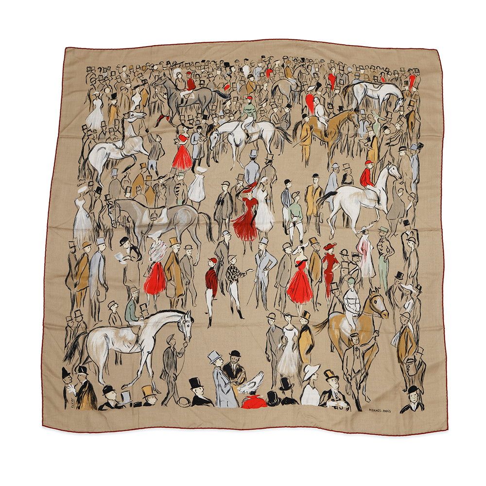 エルメス ストール カレ140 カレジェアン パドック Paddock HERMES カシミヤ シルク 秋冬