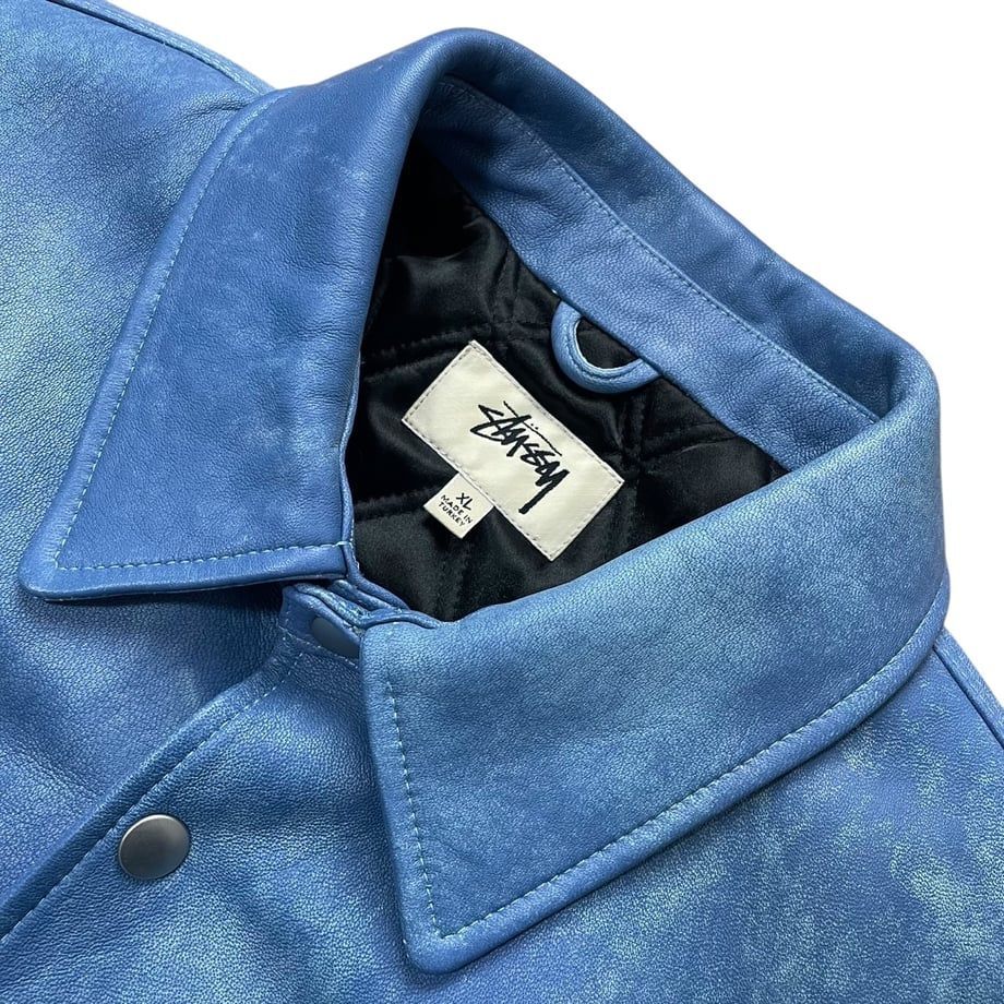 Stussy 青 レザー シャツジャケット M