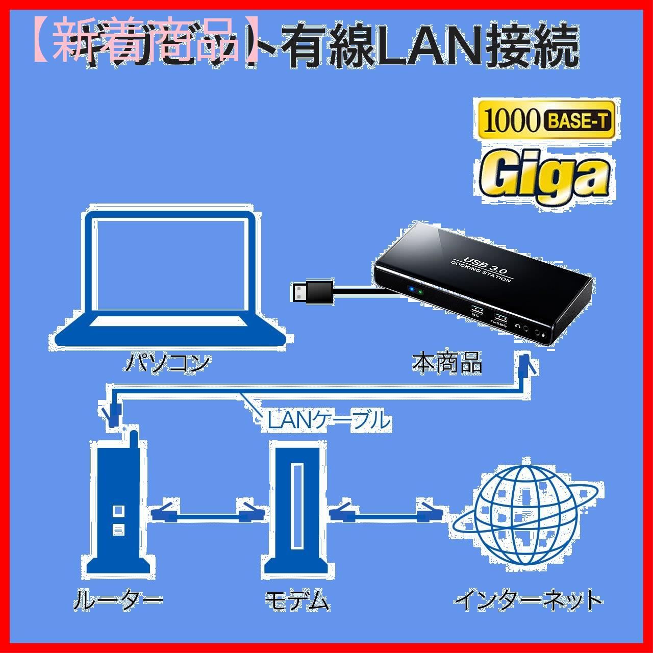 サンワダイレクト USB3.0 ドッキングステーション HDMI DVI 出力 ギガビット有線LAN USBハブ 400-VGA009 - 1