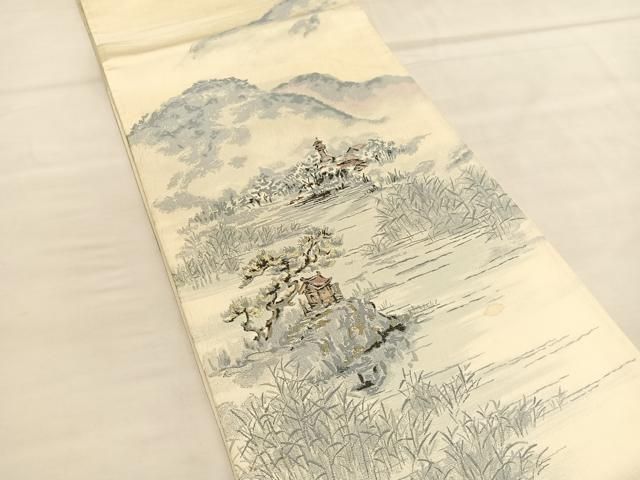 平和屋着物◎六通柄袋帯 唐織 京名所絵図 嵯峨野岬 銀糸 正絹