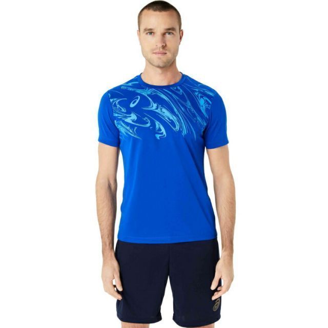 asics アシックス MID PRINT SS TOP アシックスブルー S 2101A226 402 | スポーツ スポーツウェア サッカー フットサル ドライプリントシャツ シャツ 半袖 吸汗速乾 ショートスリーブ 速乾 メンズ フィ