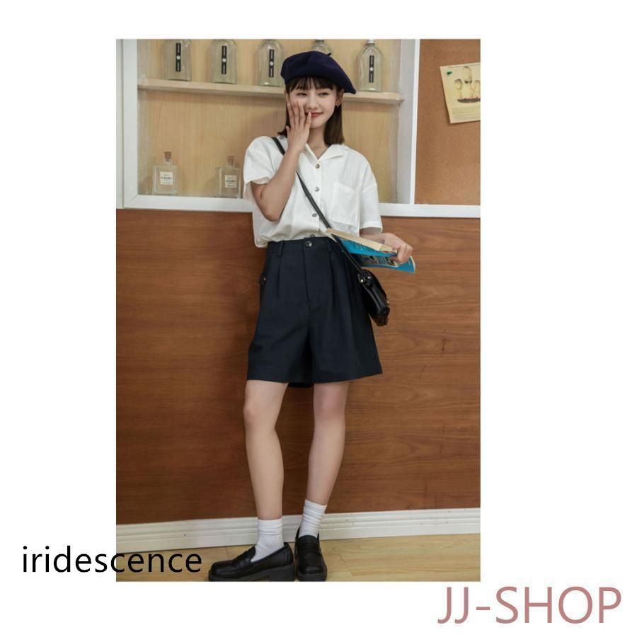 素人OL制服尻画像 ハーフパンツ レディース スラックス サマーパンツ ゆったり 半ズボン ハイウエスト タックパンツ スーツ生地 薄手 五分丈 ショートパンツ 夏 -  メルカリ