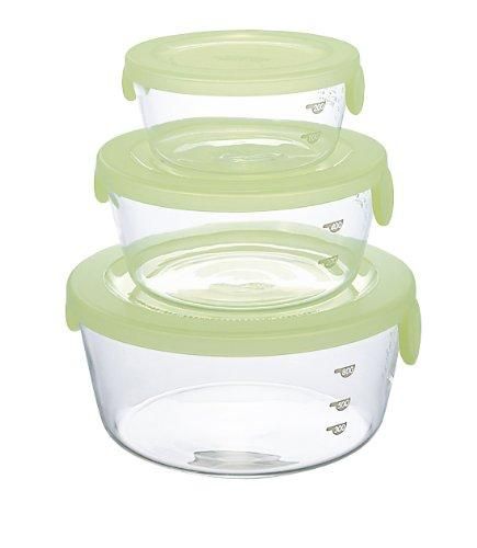 HARIO 好璃奥 日本保?盒玻璃保?碗三件套耐?料理碗泡菜碗 SYT-2418CG ?色