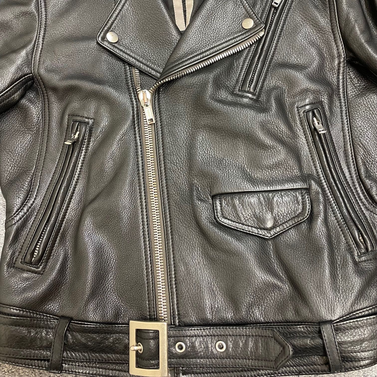 リックオウエンス・グレー レザー フード付き シングルライダースジャケット 訳有 Leather jacket Rick Owens Black size 48 IT in Leather - 39743836