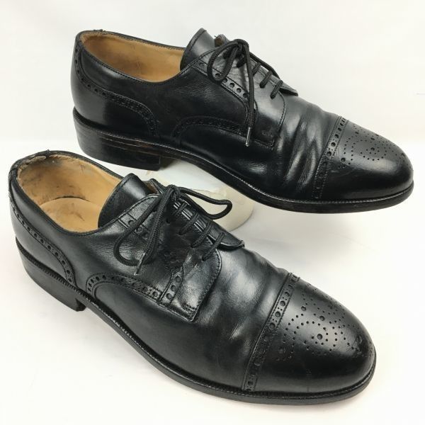 交換OK BALLY|バリー サイズ7E 25.0-25.5程度 フランス製 キャップトゥ ビジネスシューズ 黒|BLACK オールレザー メンズ|管NO.ZH-77<sale>
