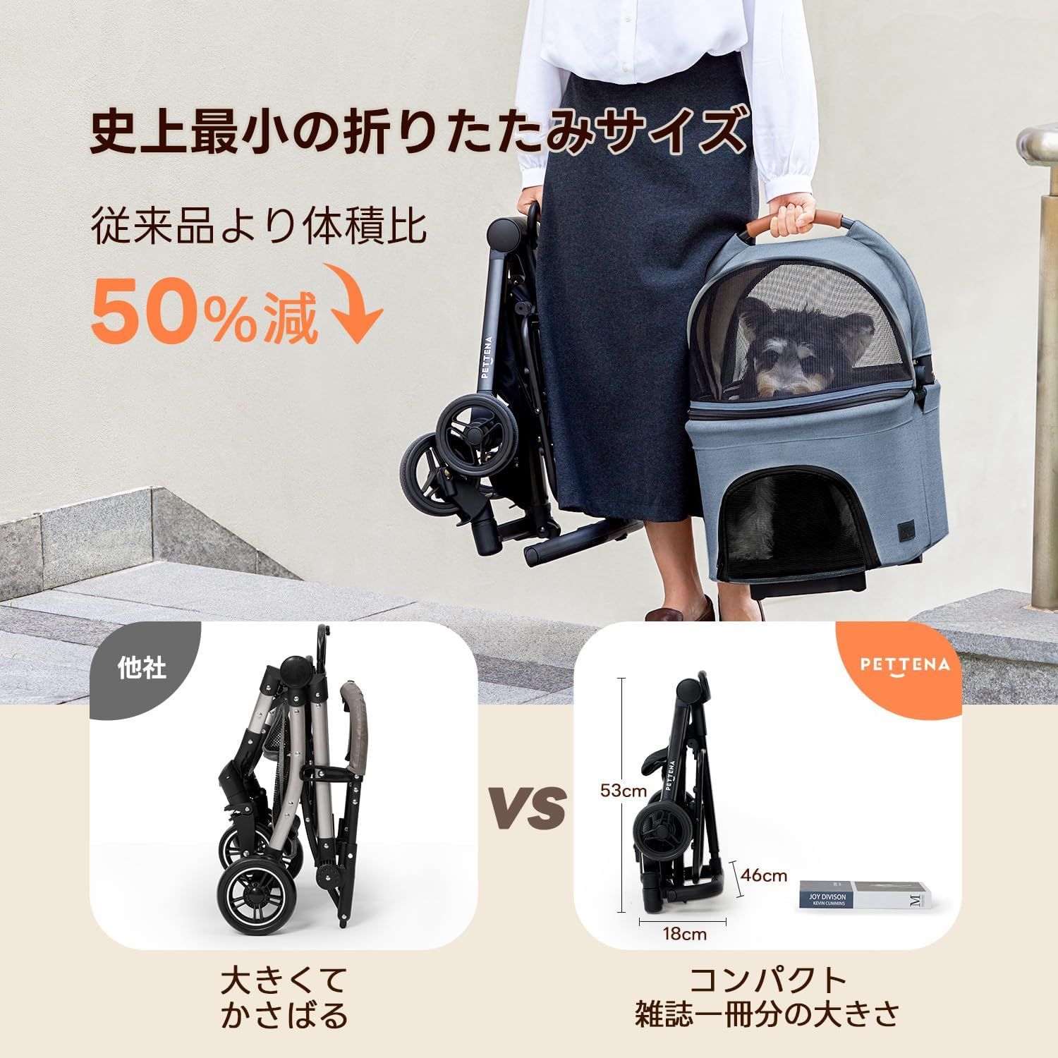 史上最小折畳サイズ】PETTENA ペットカート 分離型 犬用 バギー