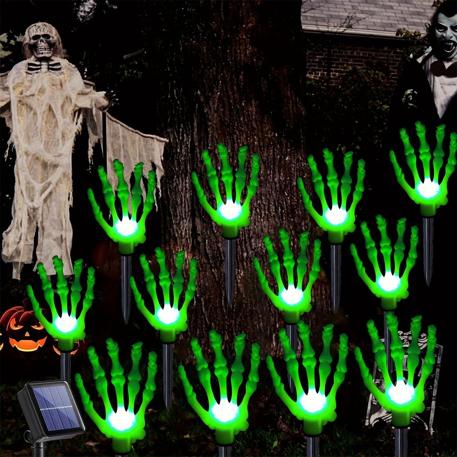 ソーラーライト ガーデンライト ガーデンオーナメント ガイコツの手 12個セット ホラー ハロウィン装飾 ガーデニング お庭 玄関ライト 園芸装飾 インテリア オシャレ 防水 プラスチック ギフト プレゼント ガーデンステーク ガーデンピック