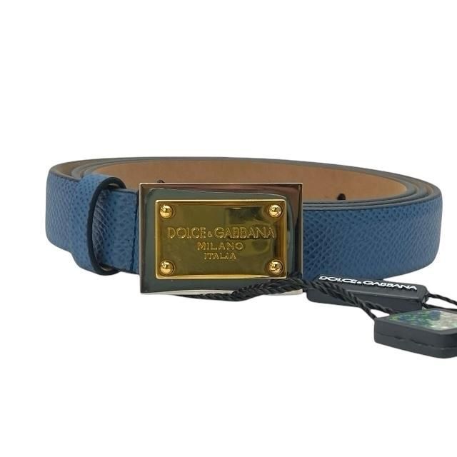 DOLCE-GABBANA ドルチェ-ガッバーナ D-G ドルガバ BE0795A レザー ロゴ プレート ベルト ブルー ブラウン サイズ 85|34