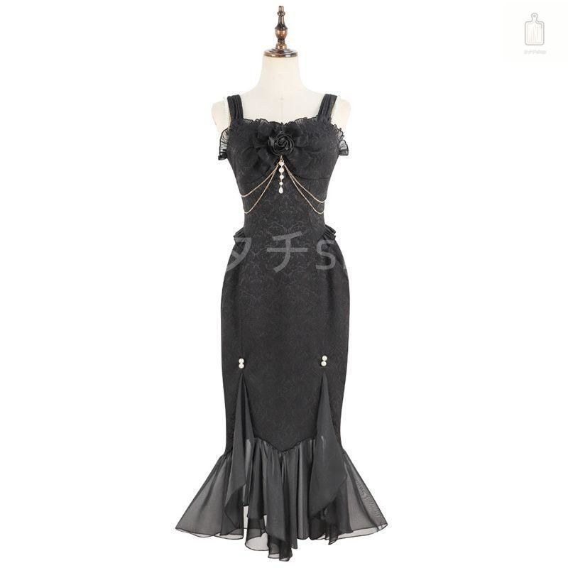 当店の新品大セール！ ロリータ ロリィタ ワンピース 黒 ブラック ロリータファッション ロリィタファッション ロング丈 クラシカル ゴシック 大人 ふわふわ レー 革新的な