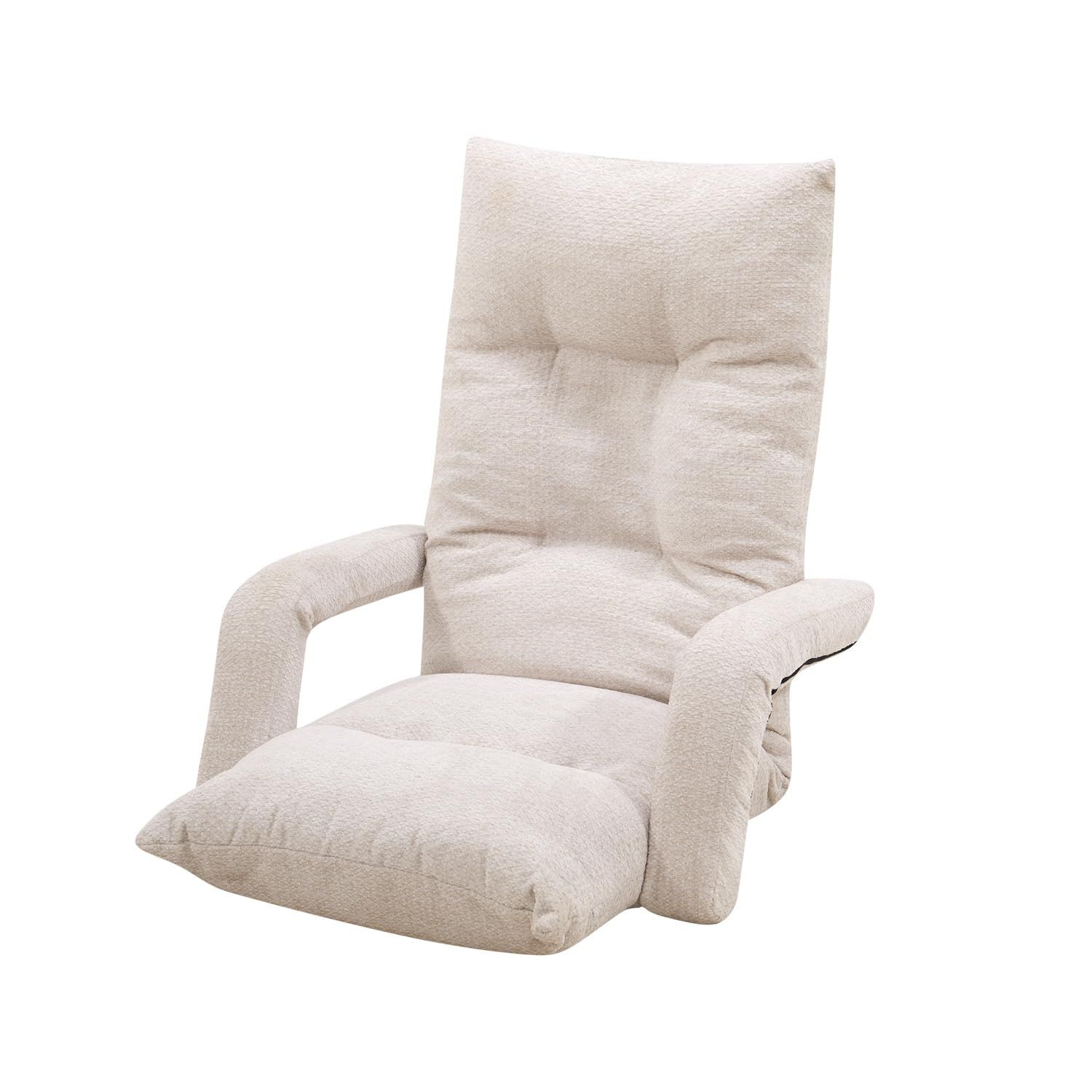 数量 WAVV 座椅子 肘掛け付き ハイバック 座いす リビングチェア 18段階調節 ひじ掛け座椅子 折りたたみ チェア カバー洗える ソファー生地 ベージュ