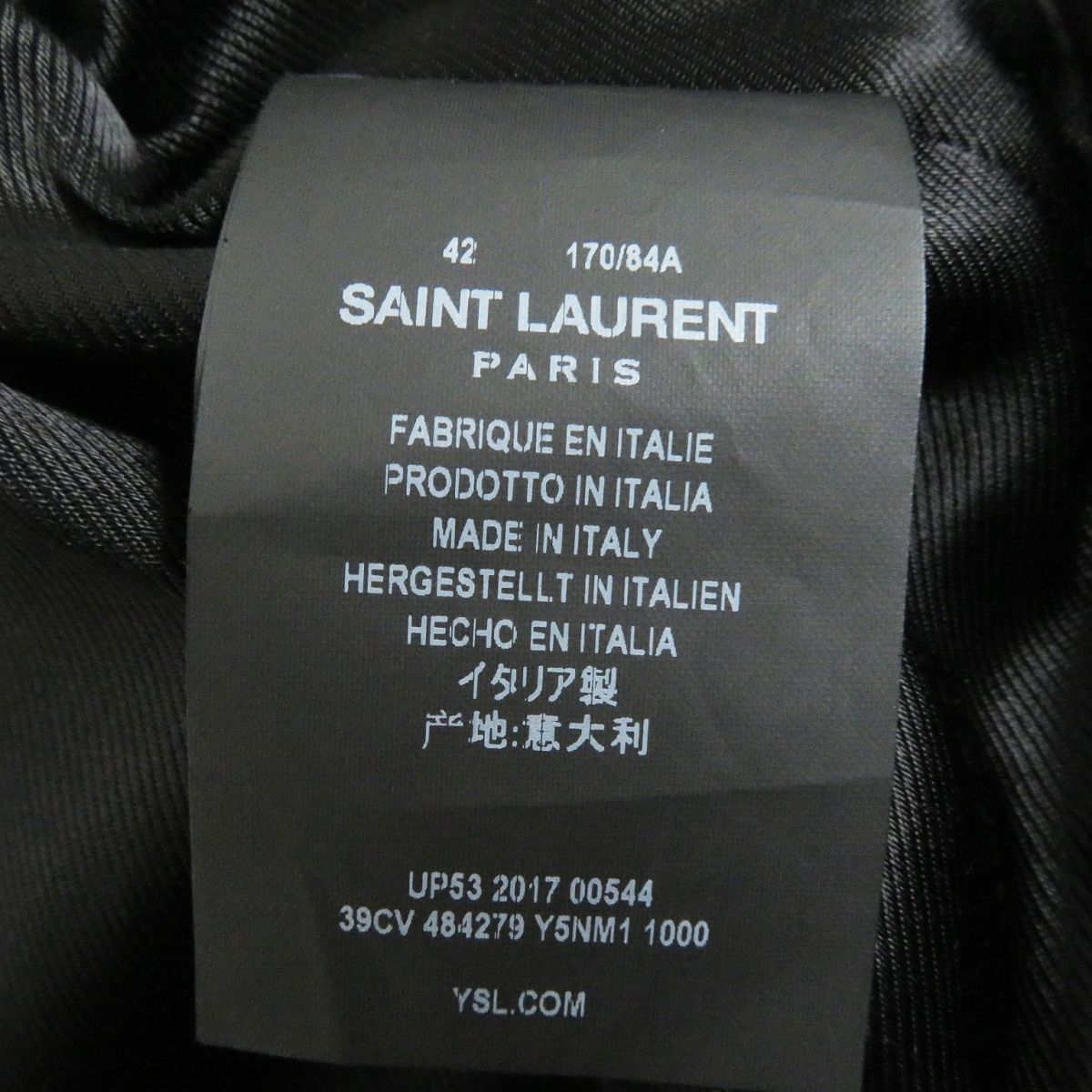 美品□SAINT LAURENT PARIS/サンローランパリ 484279 ロゴボタン ゴートスキン スウェード レザーブルゾンジャケット 黒 42  伊製 正規品