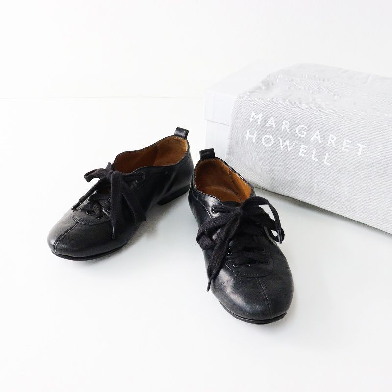 定価10.7万 2021 マーガレットハウエル MARGARET HOWELL ライン レザーフラットシューズ 36|ブラック 23cm 2400014388848