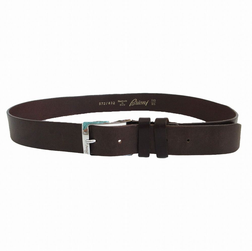 美品✨Brioni ブリオーニ レザー ベルト 黒 × シルバー イタリア製 Brioni ブリオーニ レザーベルト シルバーバックル ブラウン