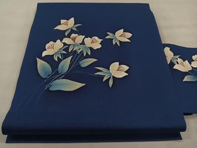 平和屋着物◎塩瀬 九寸名古屋帯 草花文 金彩 正絹 逸品
