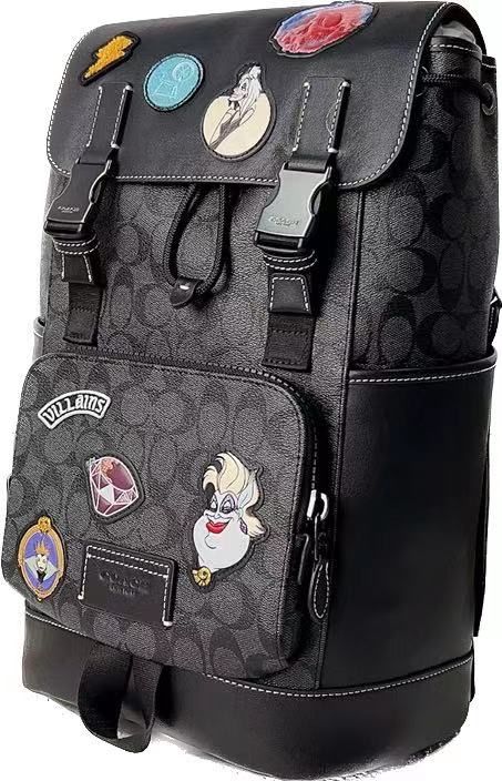 【DISNEY X COACH】CC036トラック バックパックシグネチャー キャンバスパッチリュックサック旅行バックブラック