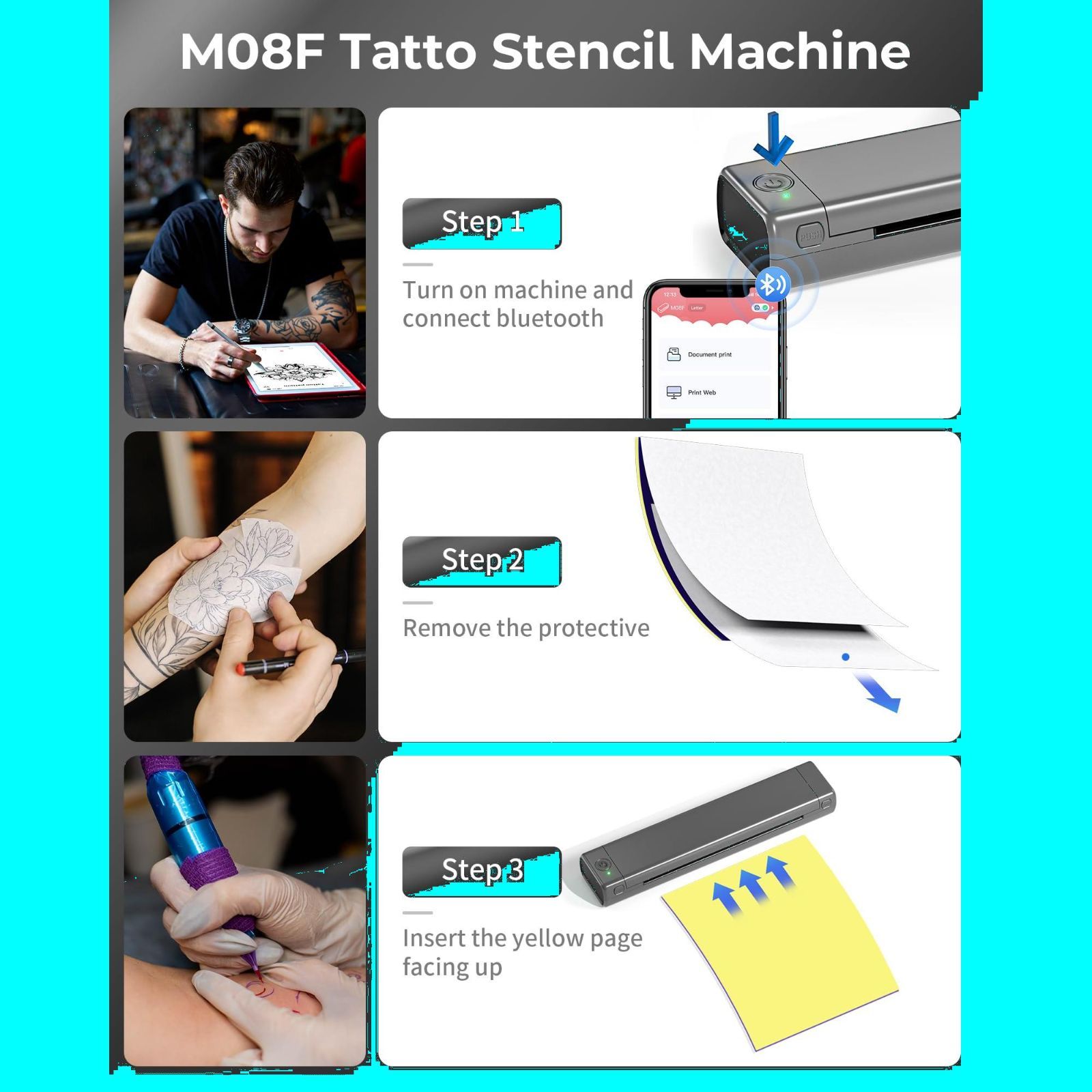 Itari M08F tattoo printer タトゥー用紙10枚付属 モバイルプリンター