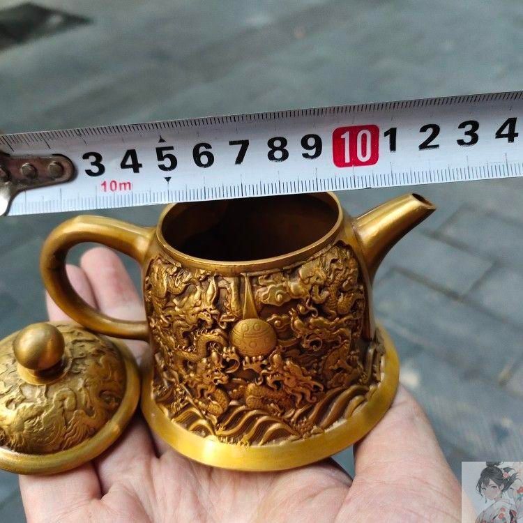 銅細工 浮彫り竜茶壺 酒壺 茶道 工芸品 置物 装飾品 美術品