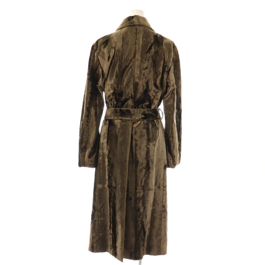 レオナール LEONARD フェイクファーコート ステン シルク ベルト付き 38 ダークブラウン ES GY53
