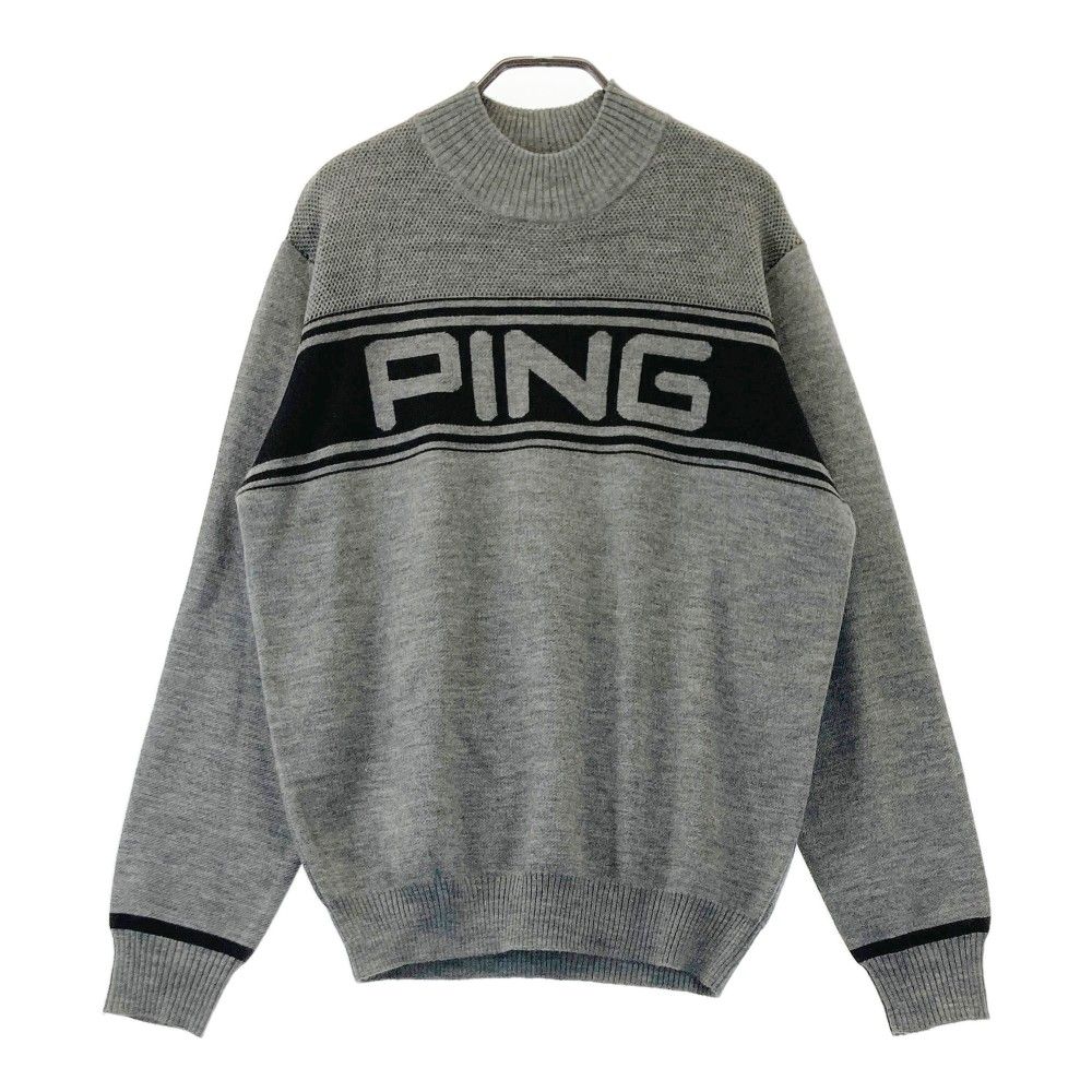 サイズ：M PING ピン  ウール混 モックネック ニット セーター  グレー系 [240101441263] ゴルフウェア メンズ ストスト サイズ：M PING ピン ウール混 モックネック ニット セーター