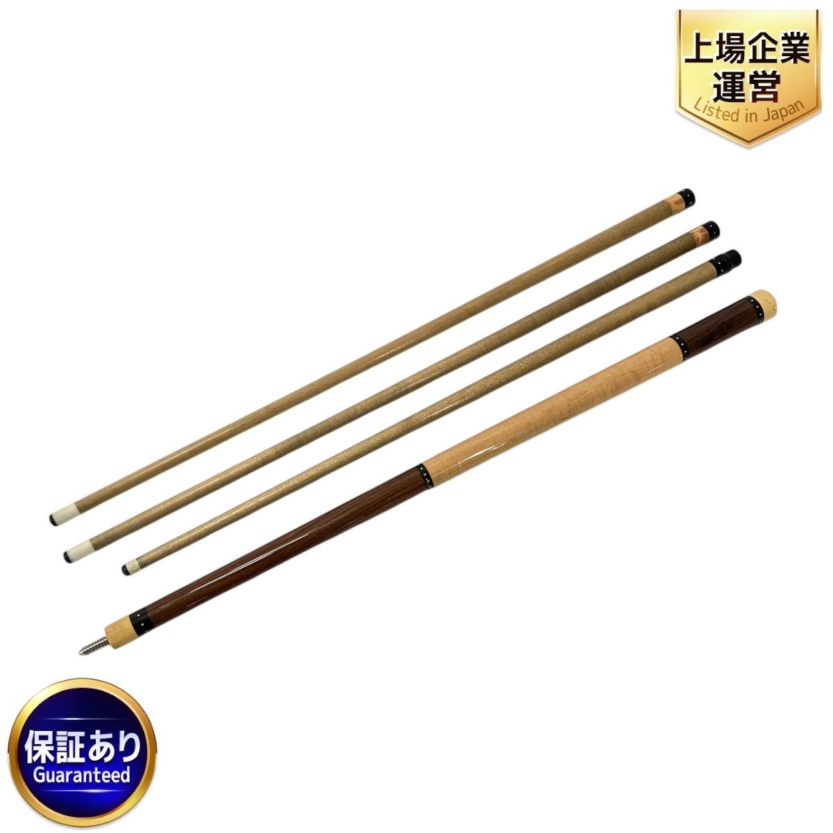 メーカー不明  バット1本 シャフト3本 3/8 10山ピンセット キュー 塗装割れ 剥がれあり ビリヤード 中古 W9811053