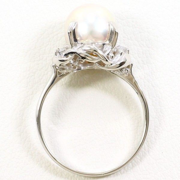 PT900 リング ring 指輪 9号 パール 真珠 約8mm ダイヤ 0.04 総重量約4.0g