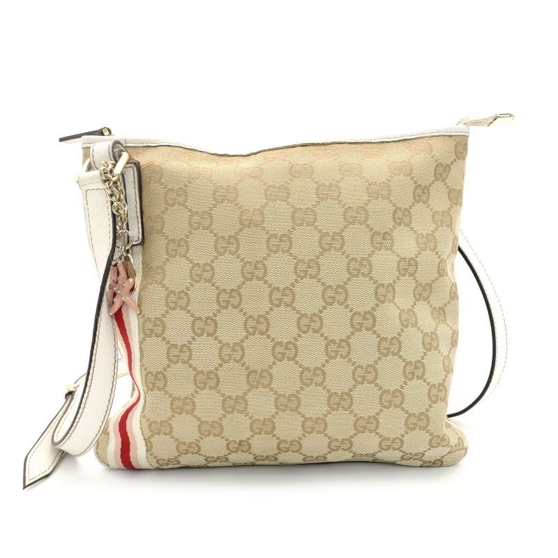 グッチ GUCCI ショルダーバッグ GG キャンバス ベージュ×ホワイト レザー クロスボディ 7-7-225