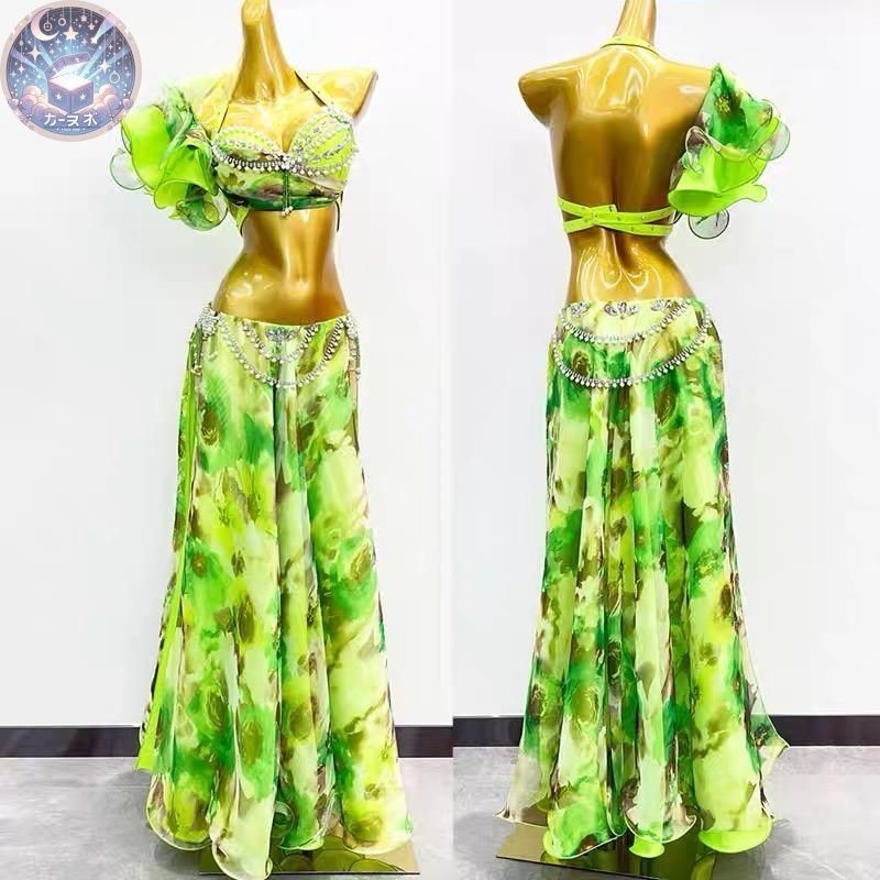 新品 未使用 ベリーダンス衣装 トップスブラ スカート グリーン