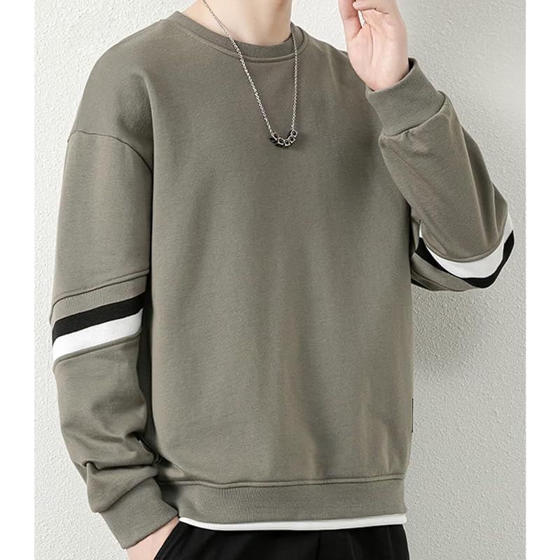 新品】 [Aaronlive] メンズ トレーナー 長袖 メンズ 丸襟 スプリシング