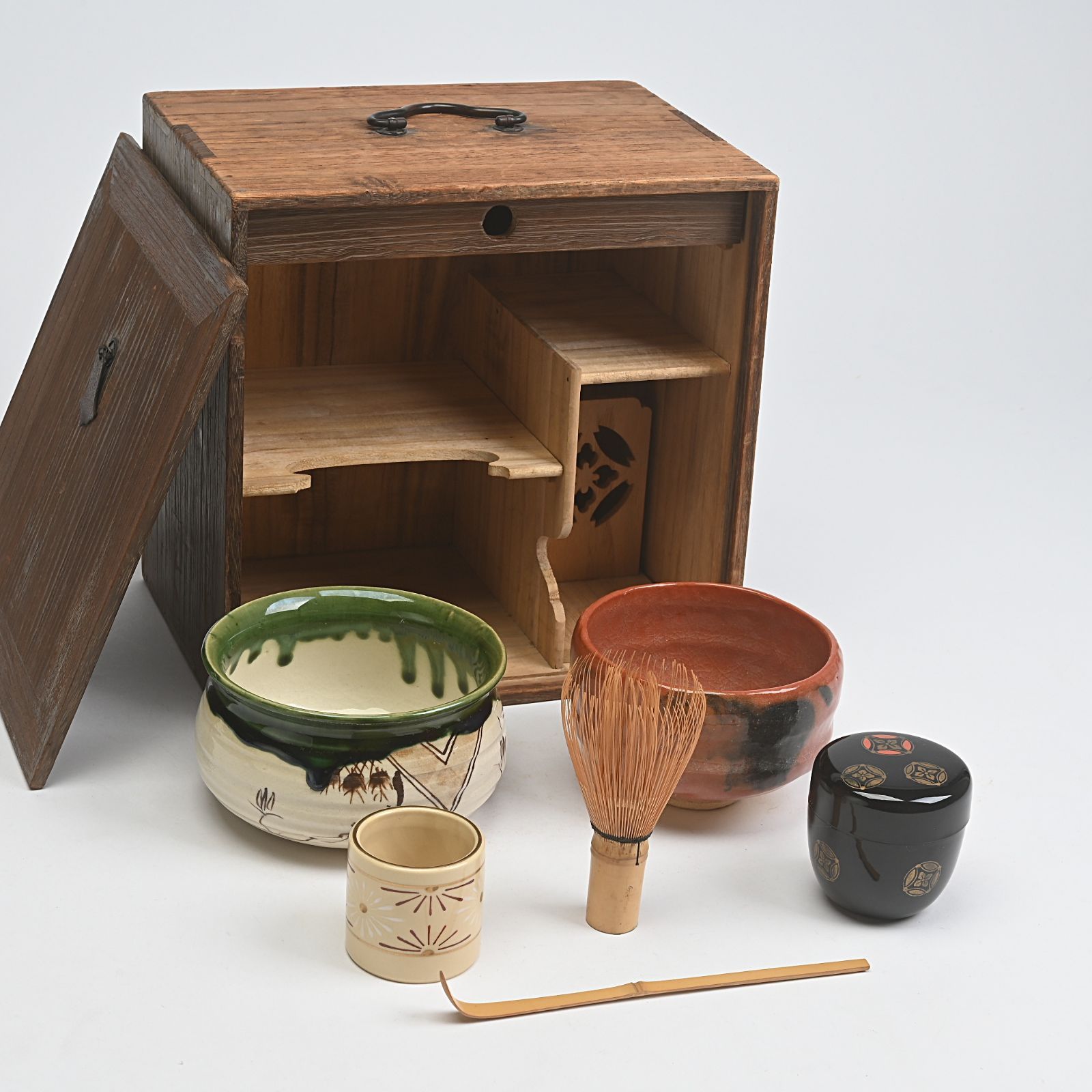 短冊箱 10点 水差 茶碗 建水 棗 柄杓 香合 茶匙 茶筅 蓋置 茶道具