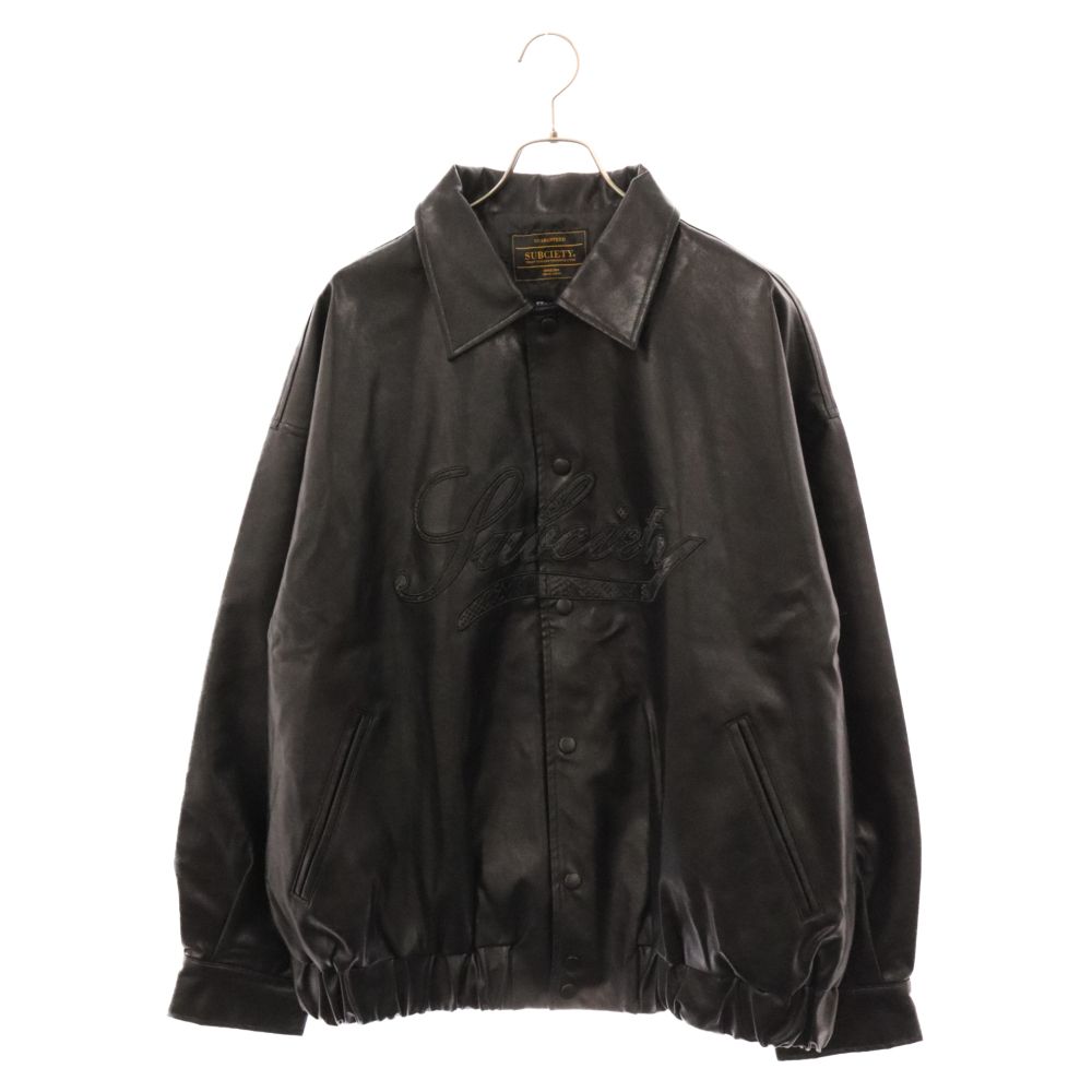 Subciety (サブサエティ) FAKE LEATHER JKT フロントロゴ刺繍 フェイクレザージャケット ブラック