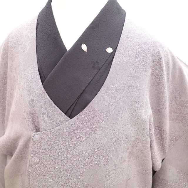 すごい値！千代田衿コート 袷 正絹 伝統工芸士監修 リバーシブル 両面 淡紫 草花 鮫 中古 仕立て上がり 身丈107 裄65 Ｓ みやがわ nek00427 sui様専用【中古】すごい値！千代田衿コート 袷 正絹 伝統工芸士監修