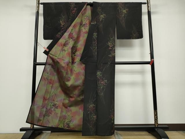 平和屋着物＊夏物 小紋 紗 草花文 正絹 逸品 CAAV3940dy