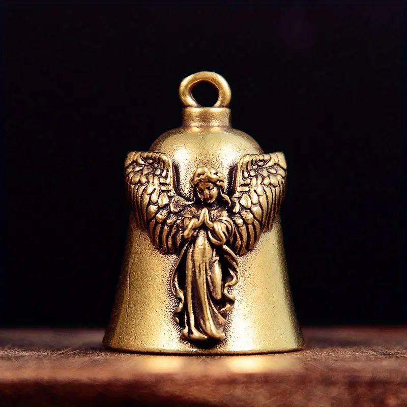 ヴィンテージ真鍮製エンジェルベルキーホルダー – 複雑な銅製車両・バイクオーナメント、男性へのラッキーチャームジュエリーギフト、バイクアクセサリー|装飾用ベル|アンティーク風