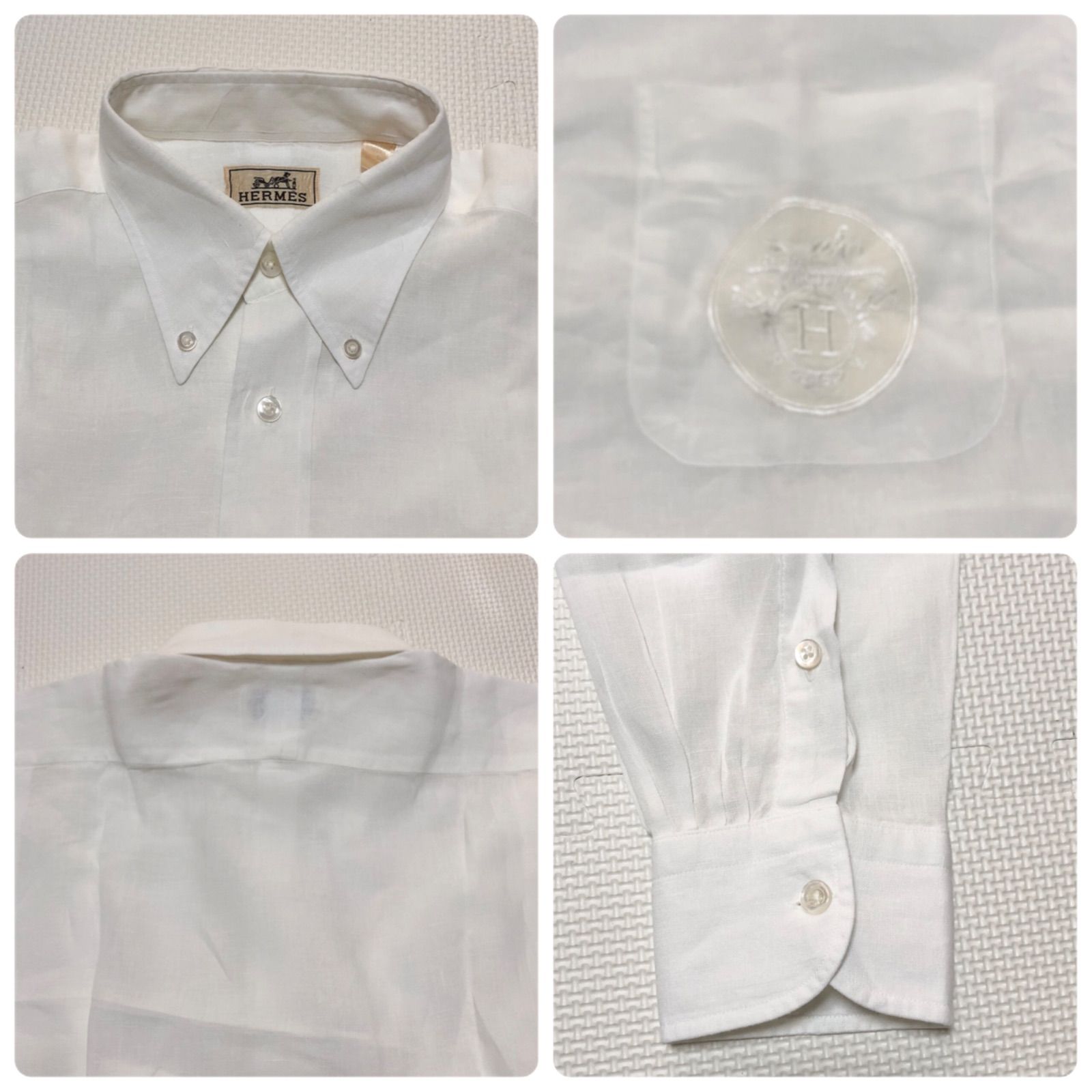 □美品□希少デザイン□リネン100%□HERMES エルメス Hロゴ+馬車