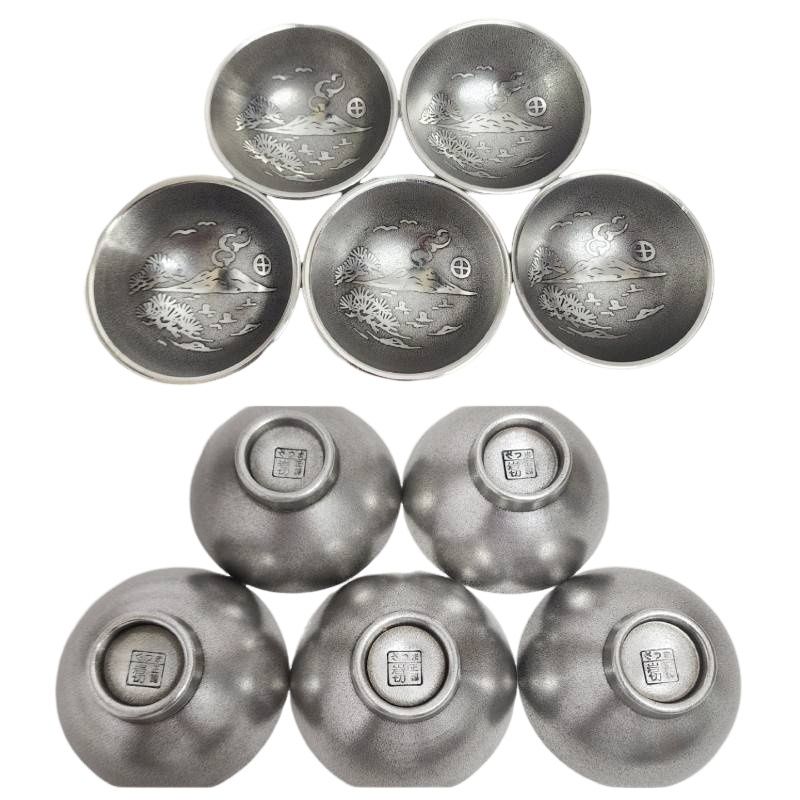 薩摩錫器 さつま 茶器セット 急須 盃×5 岩切 正錫 木箱付属 【中古】 22507K137 薩摩錫器 さつま 茶器セット 急須 盃×5 岩切 正錫 木箱付属