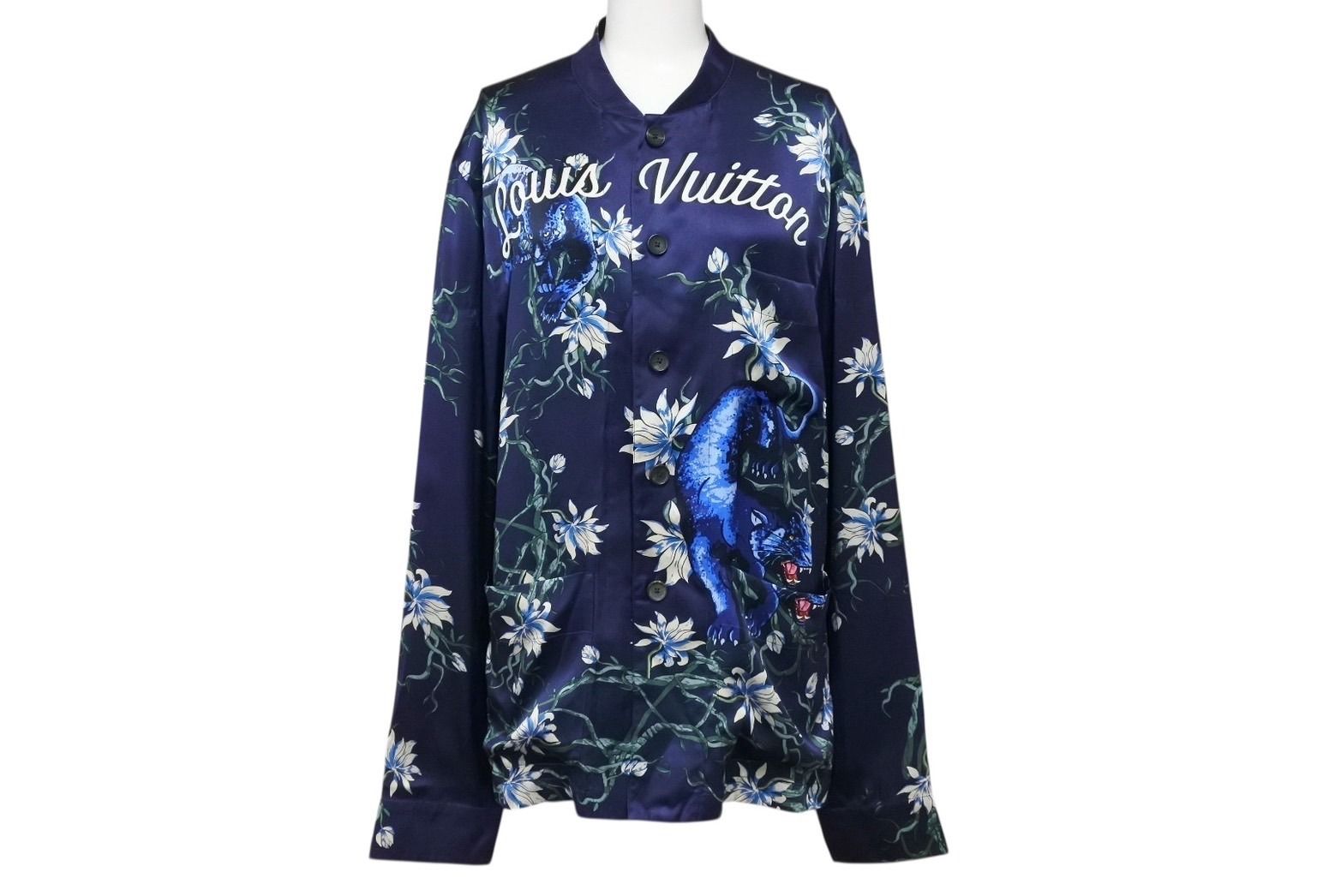 極美品 LOUIS VUITTON ルイヴィトン 16SS パンサー シルク パジャマシャツ キムジョーンズ期 シルク ネイビー サイズS 中古 4b004747