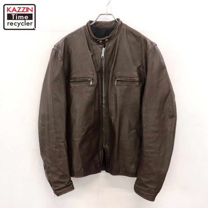 70s vintage BROOKS レザー シングルライダースジャケット メンズ L