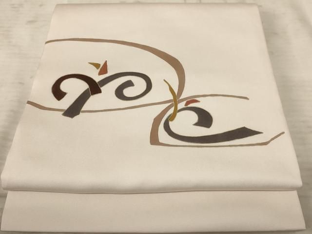 平和屋着物○九寸名古屋帯 手描き 雪輪花文 香色 金彩 鬼