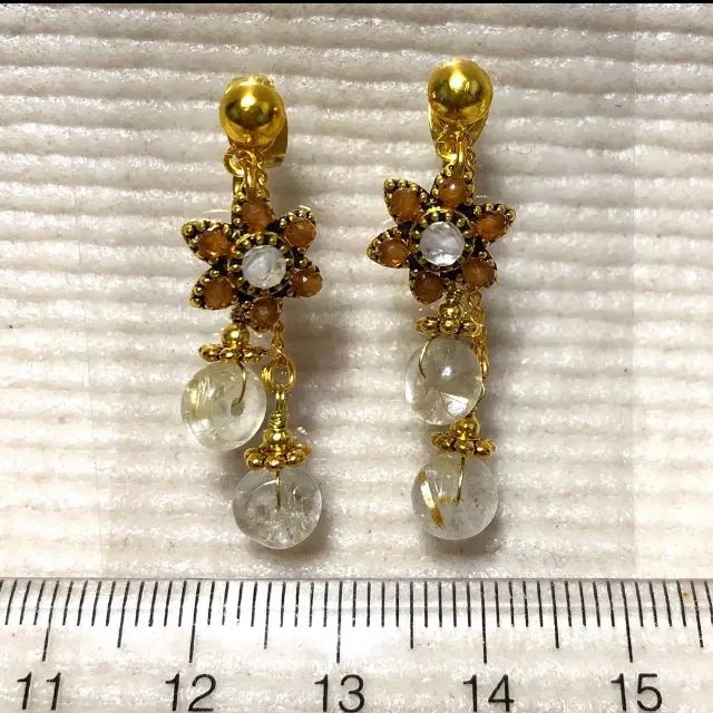 お値下げ！！シトリンフラワーカットクリップピアス お値下げ！！シトリンフラワーカットクリップピアス