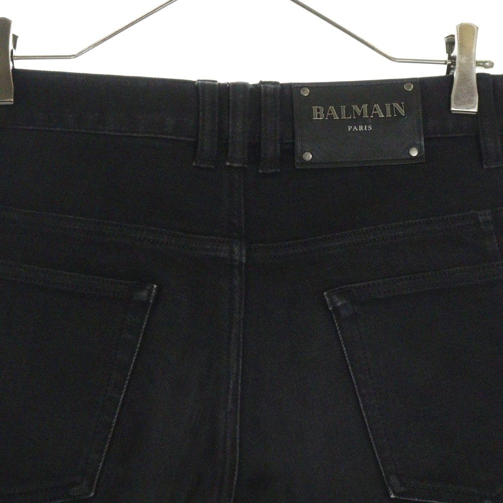 【美品】バルマン/BLMAIN バイカー デニムパンツ　蛇腹　ブラック BALMAIN(バルマン) 蛇腹バイカーデニムパンツデニムパンツ
