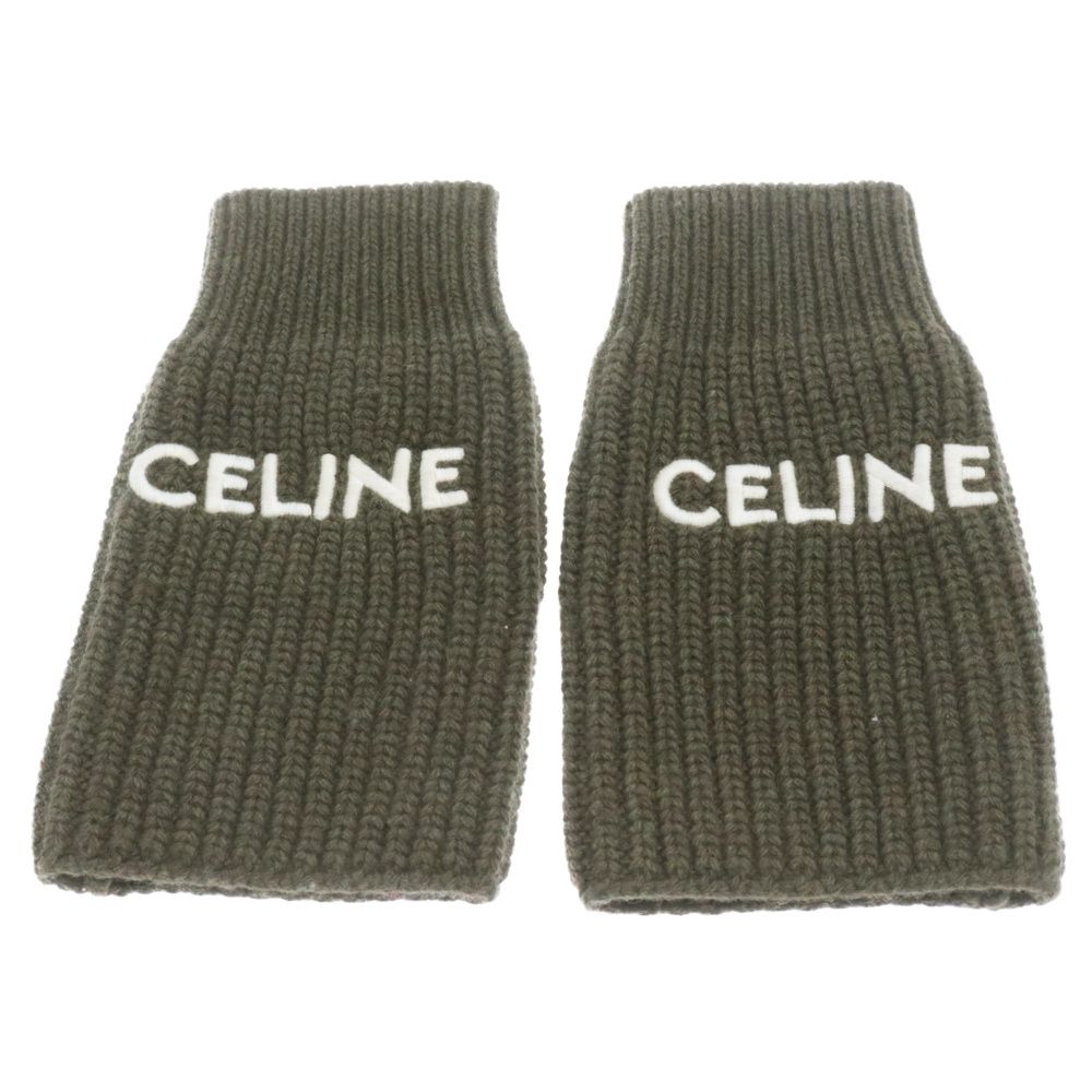 CELINE (セリーヌ) 22AW ロゴ刺繍 アームウォーマー グローブ カーキ