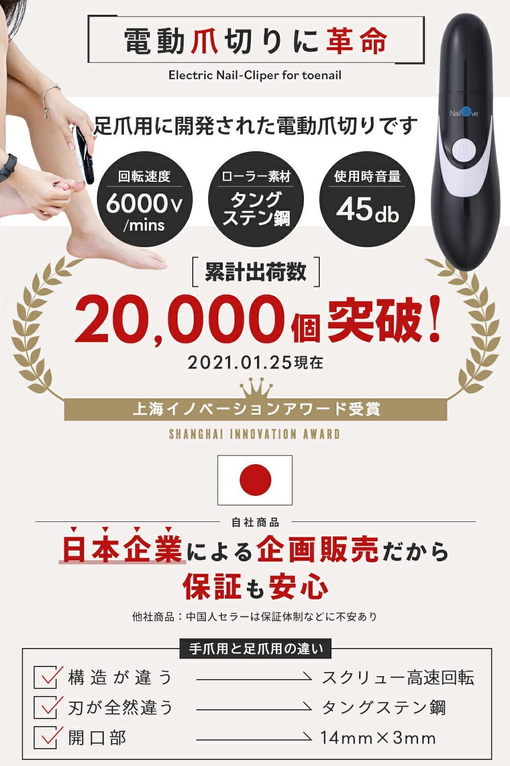 Nailove ネイラブ 電動爪切りNL8503 爪研ぎ ネイルケア 手爪足爪 電動