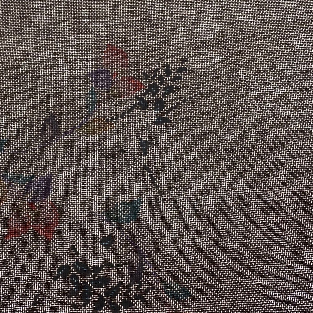 反物 名品 大島紬 証紙 純泥染 草花 焦茶色 正絹