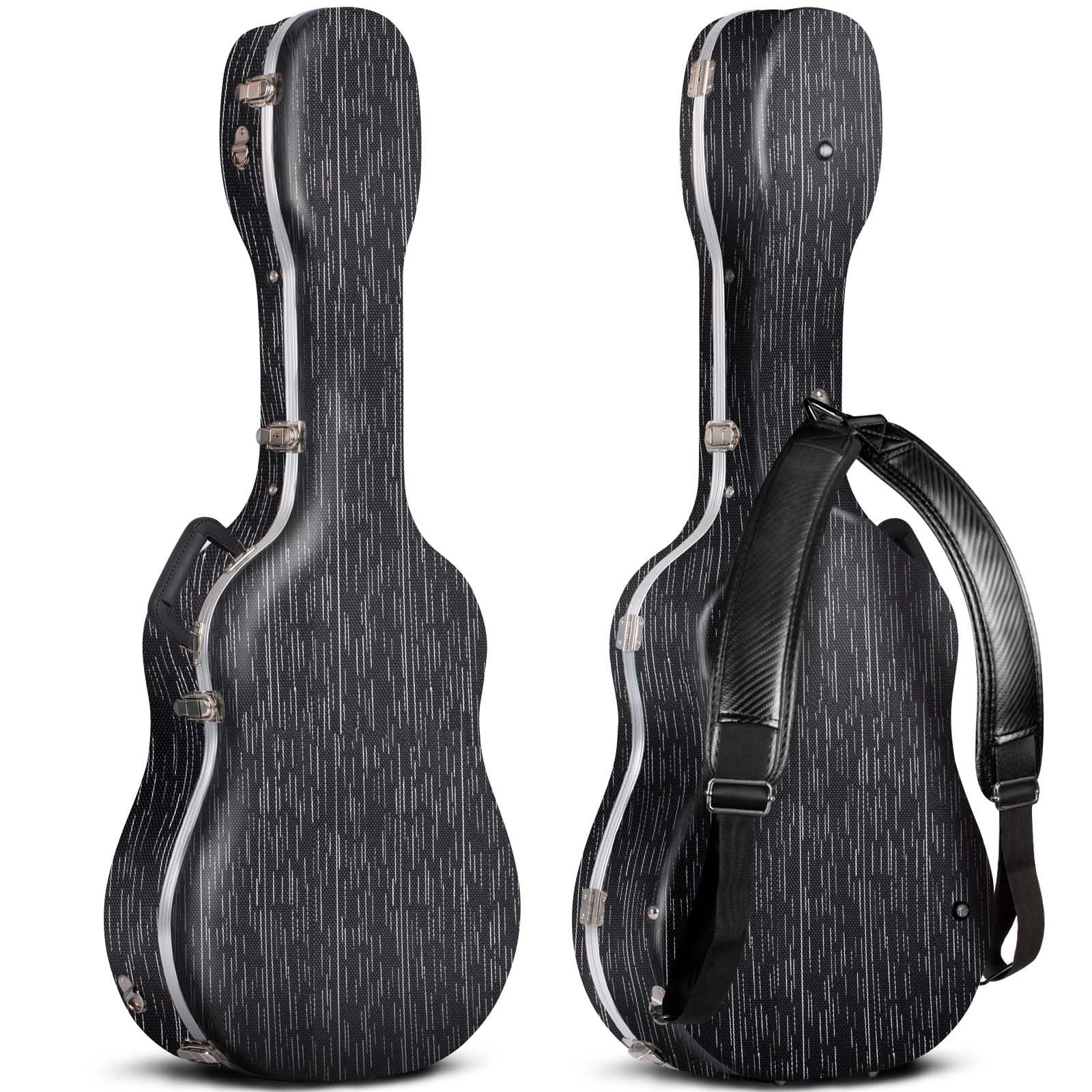 CAHAYA PUショルダーストラップ付属 ギターハードケース アコギ アコースティック 航空託送 ABS材 15mmクッション 頑丈 耐久 防水 お手入れ簡単 ネックピロー付 大容量 クラシックギター フォークギター ハードケース 白い線付き おし